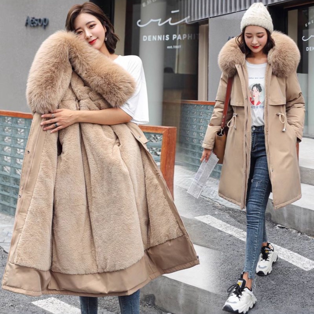Women's Tan Fur-Lined Parka